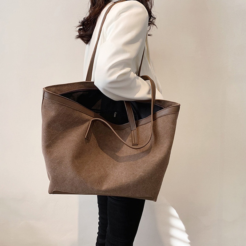 Túi vải Cỡ Lớn Màu Trơn Phong Cách Vintage Cho Nữ