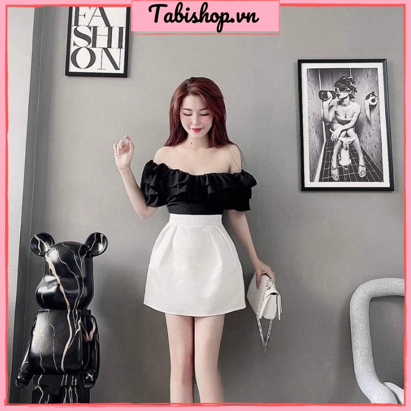 Set váy áo trễ vai TABISHOP Set đồ nữ đen trắng sành điệu đi chơi đi tiệc