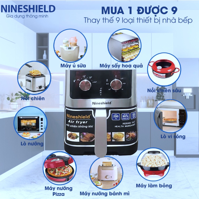 Nồi chiên không dầu NineShield Nhật Bản 10.5 Lít, 9 lít, 8 lít, 7 lít - NCKH Nine Shield phiên bản 2023