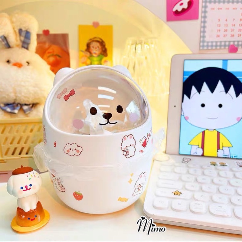 Thùng rác mini để bàn cute hình mèo nắp lật trang trí bàn làm việc, bàn trang điểm đựng mỹ phẩm, bút...