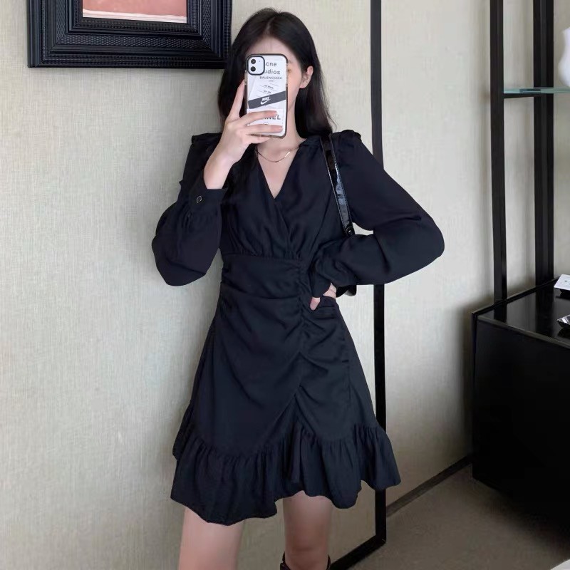 (CLIP THẬT) Đầm dự tiệc tay dài nhún trắng vai bèo Ben | BigBuy360 - bigbuy360.vn