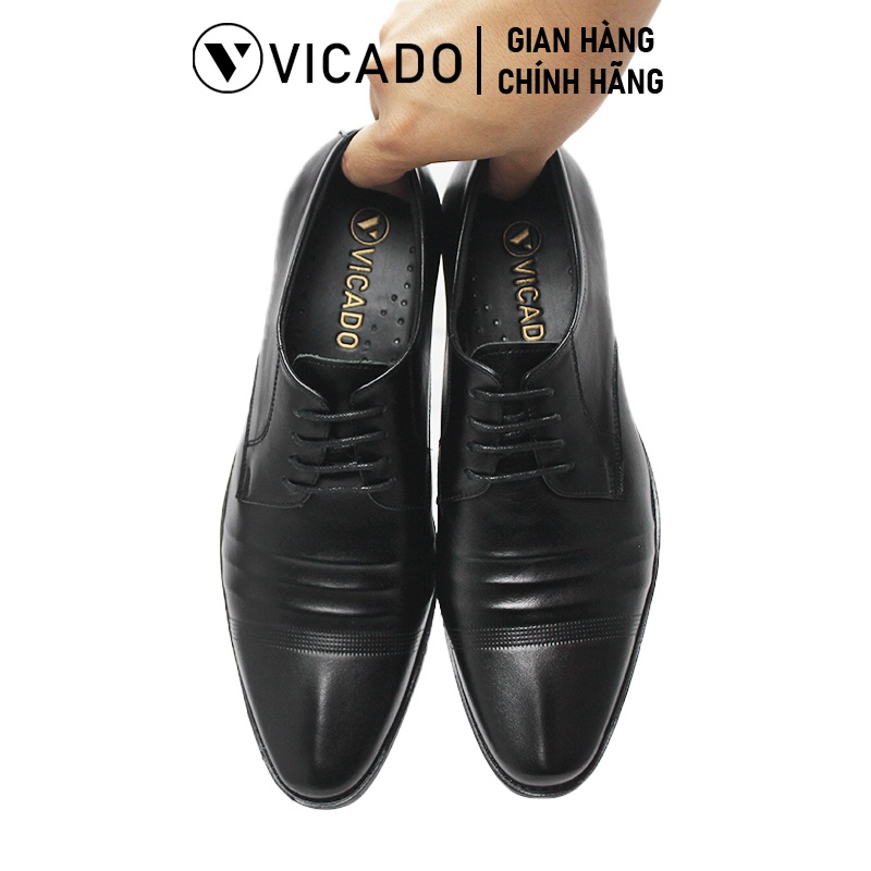 Giày buộc dây nam da bò cao cấp tăng chiều cao Oxfords VICADO VA0023 màu đen