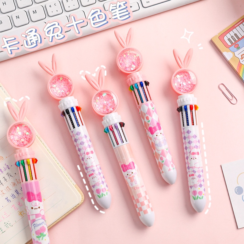 Bút Mực Gel 10 Màu Họa Tiết Thỏ Hoạt Hình 10 Màu Tùy Chọn