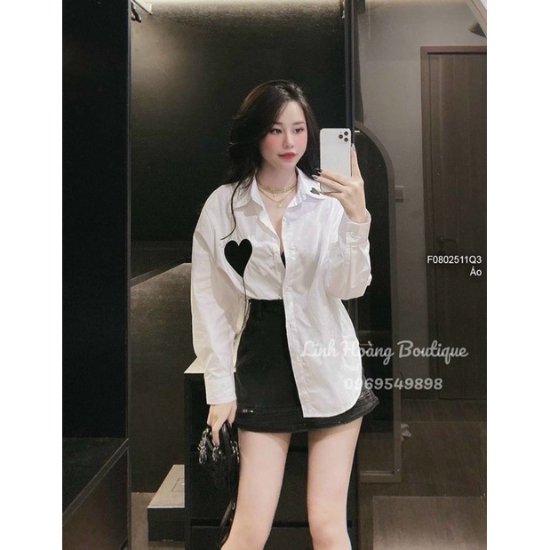 Áo sơ mi ngực phối tim đen