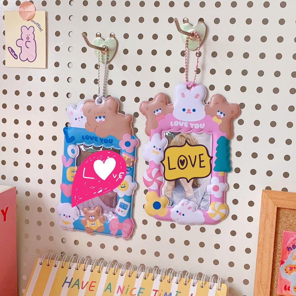RAINBOW Bao Đựng Thẻ ID Co Giãn Họa Tiết Thỏ Hoạt Hình Dễ Thương Dành Cho Học Sinh Giá Đỡ