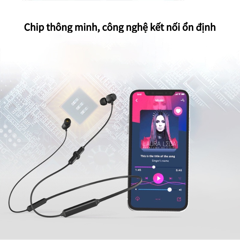 Tai nghe không dây bluetooth đeo cổ kiểu dáng thể thao, chống nước, âm thanh chất lượng cao, tiện dụng khi tập thể dục