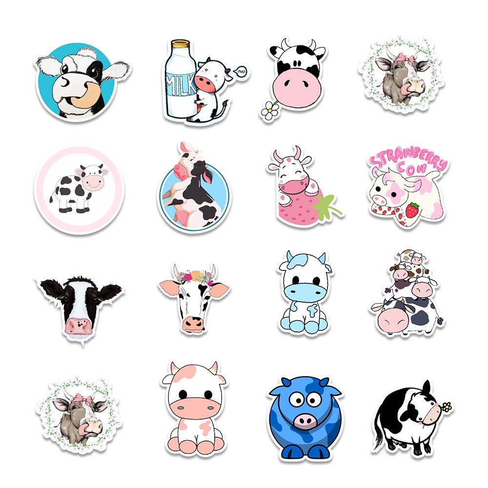 Set 45 Sticker Bò sữa dễ thương dán trang trí
