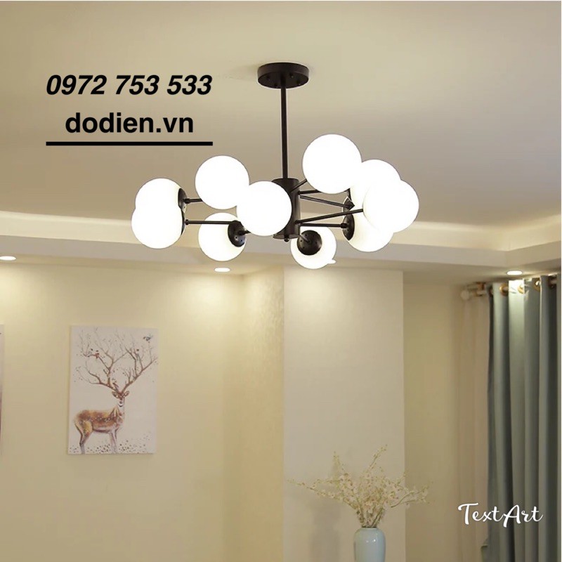 Đèn chùm decor phòng khách đèn thả phòng khách 12 bóng thân đen