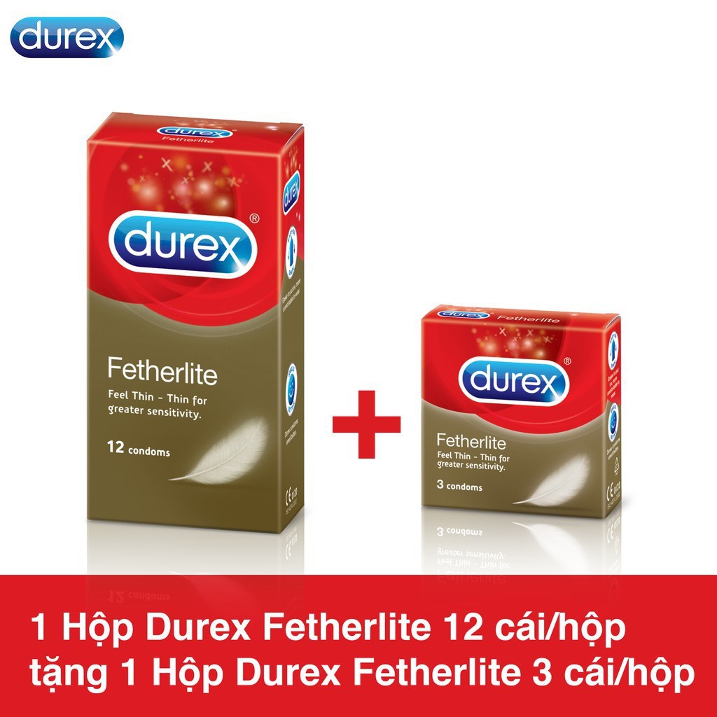 (CHE TÊN)Bộ 1 Hộp Bao Cao Su Durex Fetherlite (12 Cái/Hộp) + Tặng 1 Hộp Bao Cao Su Fetherlite (3 Cái/Hộp)