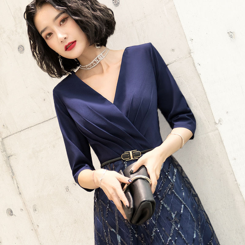 Đầm Dạ Hội Dáng Dài Màu Xanh Dương Phong Cách Mới 2021 Cho Nữ