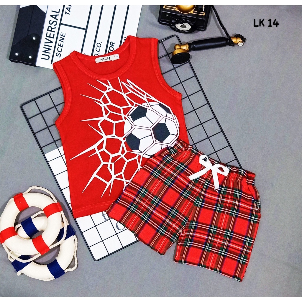Đồ bộ bé trai size đại áo sát nách thun cotton VNXK quần phối sọc Jennie kids J492