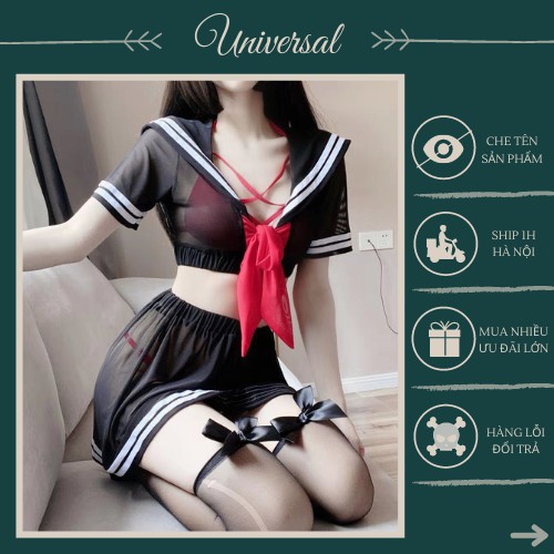 Đồ Cosplay Nữ Sinh DamDang Sexy - Bộ Đồ Ngủ Hoá Nữ Sinh Vải Voan Siêu Mỏng Gợi Cảm UNIVERSALXXX - DCP25