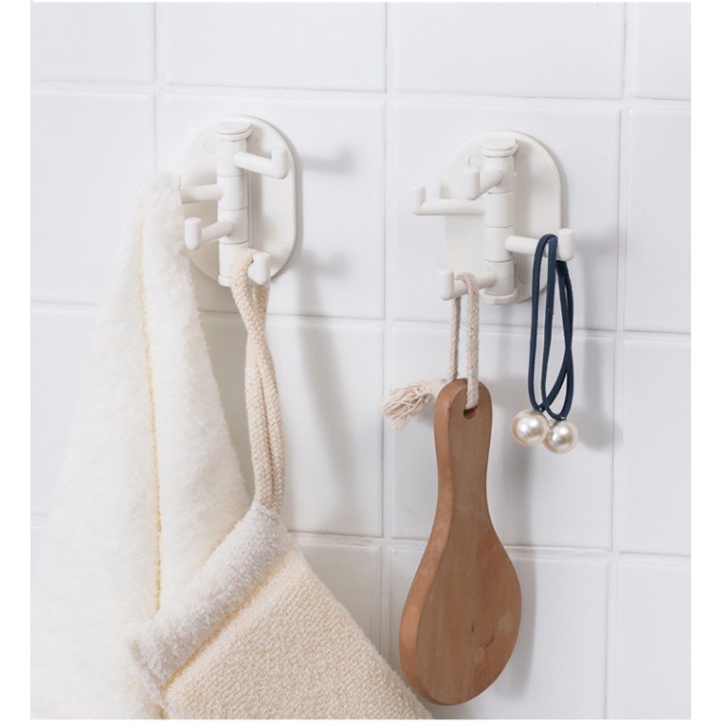 Móc dán tường 4 chấu xoay 180 độ móc treo đồ đa năng siêu dính chịu lực tốt treo móc đồ dùng tiện dụng