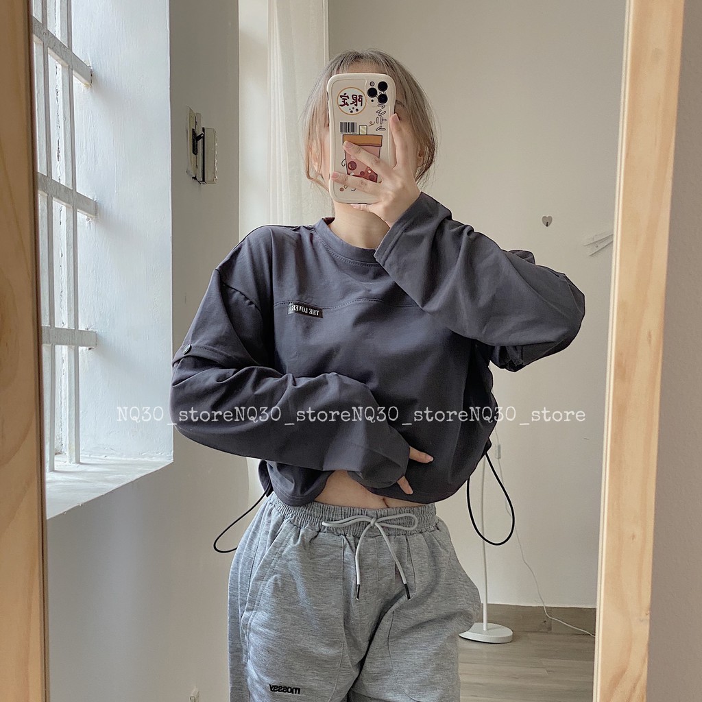 Áo Croptop Tay Dài Form Rộng Dây Rút Eo Nữ Ullzang, Áo Croptop Tay Ngắn Unisex