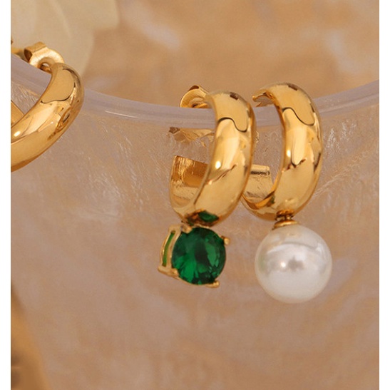 Bông Tai Nữ 1 Bên Ngọc Trai Nhân Tạo 1 Bên Đá Nhân Tạo Titan Ko Han Rỉ TT 4357