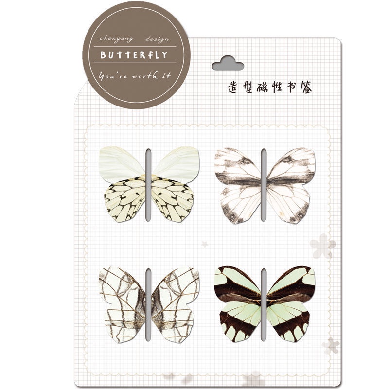 Set 4 Kẹp Đánh Dấu Trang Sách Từ Tính Họa Tiết Bướm Đơn Giản Sáng Tạo