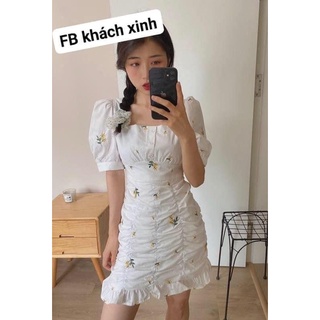 Váy Thun Hoa Nhí Ôm Body Rúm Eo(Hàng QC Oder)