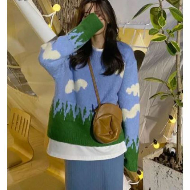 Áo Sweater Hình Đám Mây Xinh Xắn Cho Nữ