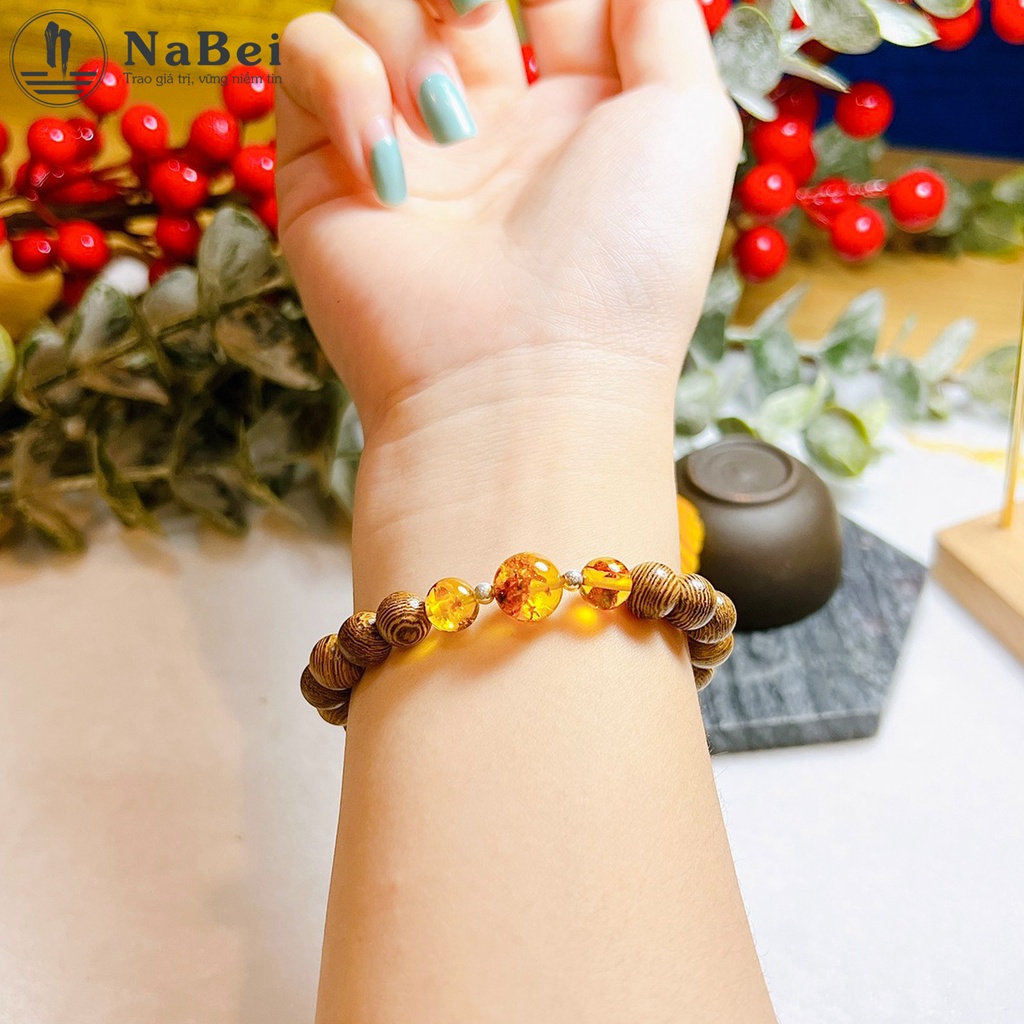 Vòng Tay Trầm Hương Mix Đá Thạch Anh Tóc Vàng, Tóc Đỏ, Hổ Phách Hợp Các Mệnh NB351 - Phong Thủy NaBei Store