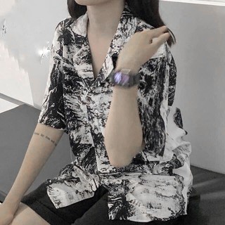 Sơ mi màu loang nam nữ cổ vest form rộng unisex