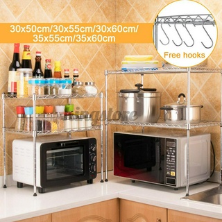 Stainless Steel Double-layer Microwave Oven Rack + Hook Kitchen Storage Holder