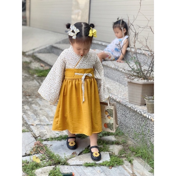 Váy Kimono Nhật Bản Cách Tân Cho Bé Gái 3 Đến 18kg, Đầm Bé Gái Chất Lụa Ướt Mềm Mại [A040]