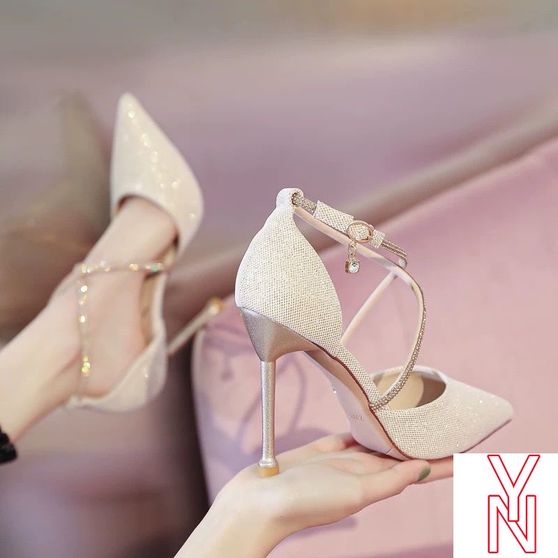 Giày Sandal Cao Gót Mũi Nhọn Khoét Rỗng Mùa Hè Mẫu Mới Năm 2021 Cho Nữ