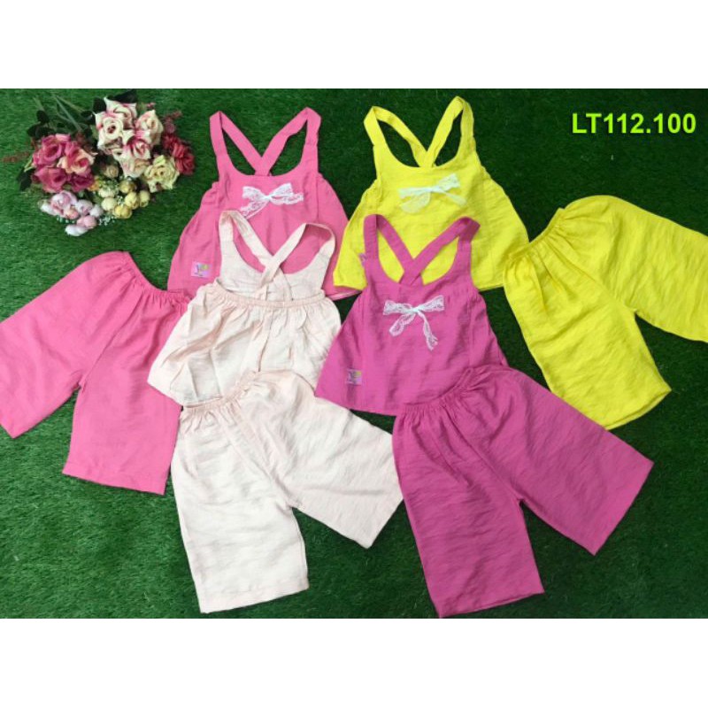Bộ bé gái vải đũi mềm 2 dây haivanco nhiều màu cho bé từ 8 đến 12 kg mềm mại và thoáng mát đi học đi chơi đều đẹp
