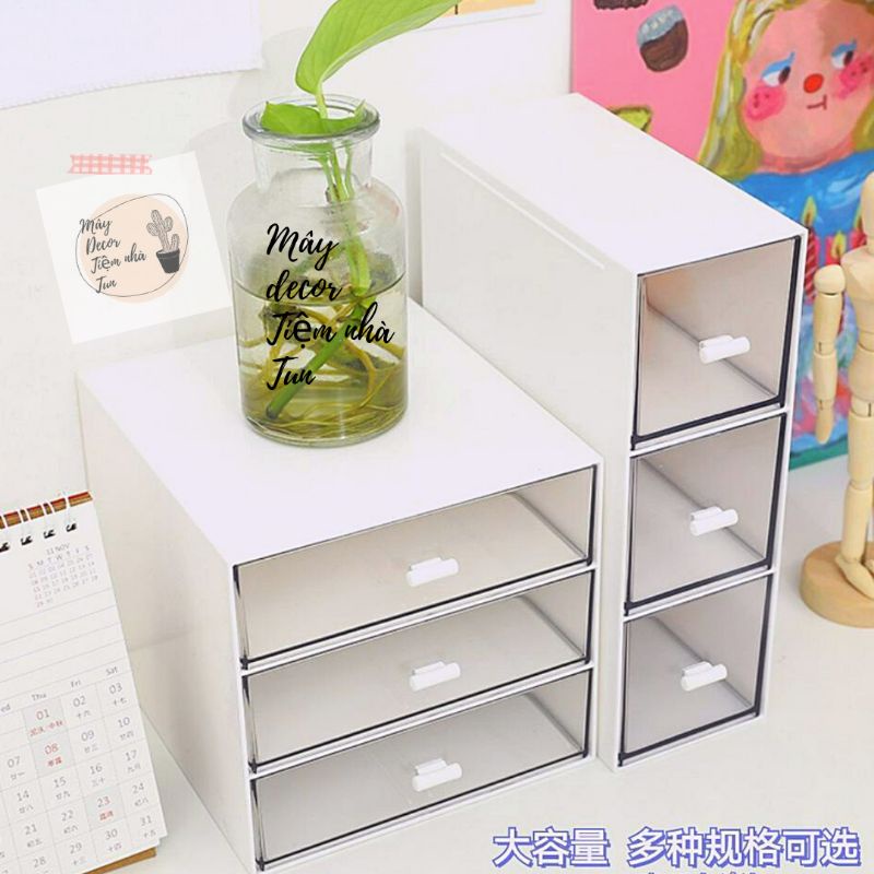 Tủ mini, kệ mini trong suốt có ngăn kéo để bàn, đựng bút đựng washi tape siêu tiện dụng