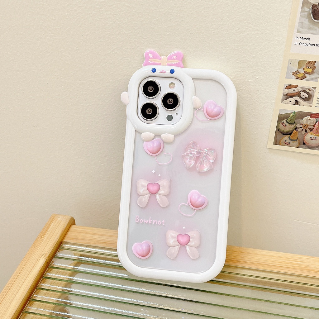 Ốp Điện Thoại Silicon Mềm Hình Nơ Trái Tim Màu Hồng Bảo Vệ Toàn Diện Cho Apple iPhone12promax xsmax 11 xr 13PRO
