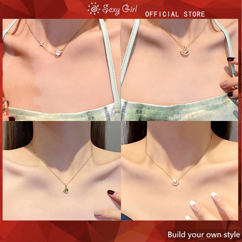 Vòng cổ Sợi Xích Phối Mặt Hình Trái Tim Đính Đá Zircon Ngọc Trai Thời Trang Hàn Quốc Quyến Rũ Cho Nữ