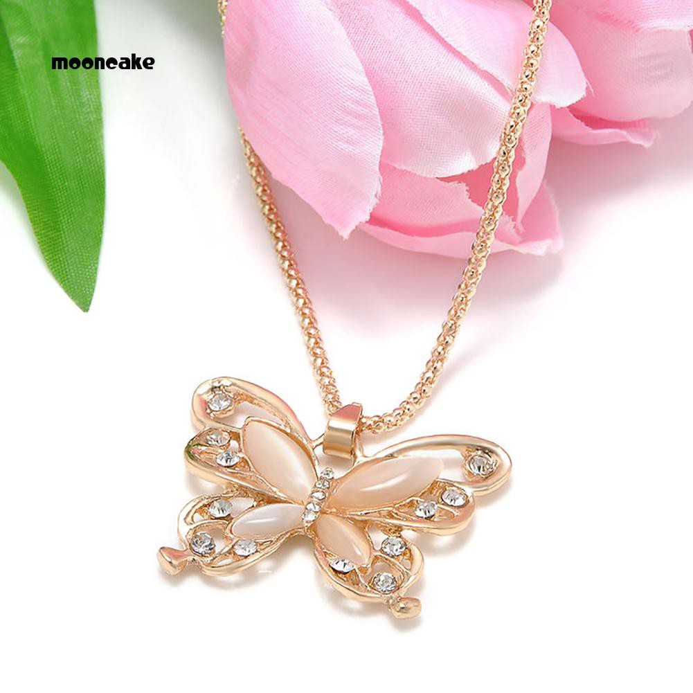 Dây chuyền mặt bướm đá mặt trăng đính ngọc mắt mèo