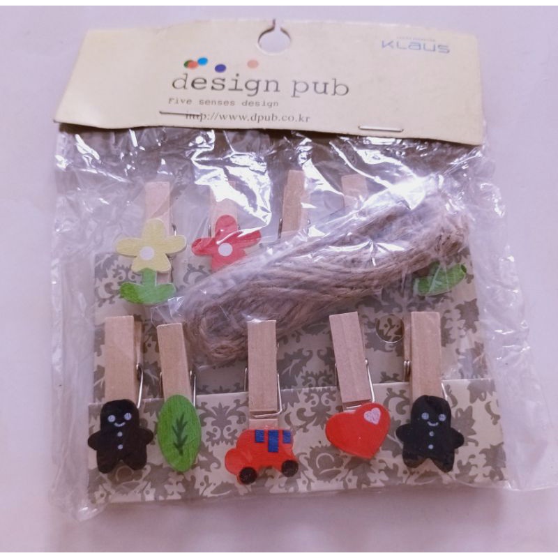 Set 10 kẹp gỗ dễ thương trang trí, làm phụ kiện tặng kèm dây gai