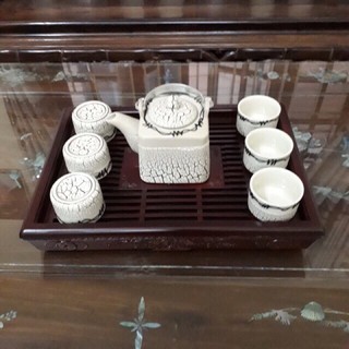 Bộ ấm chén men rạn nứt - Dáng vuông