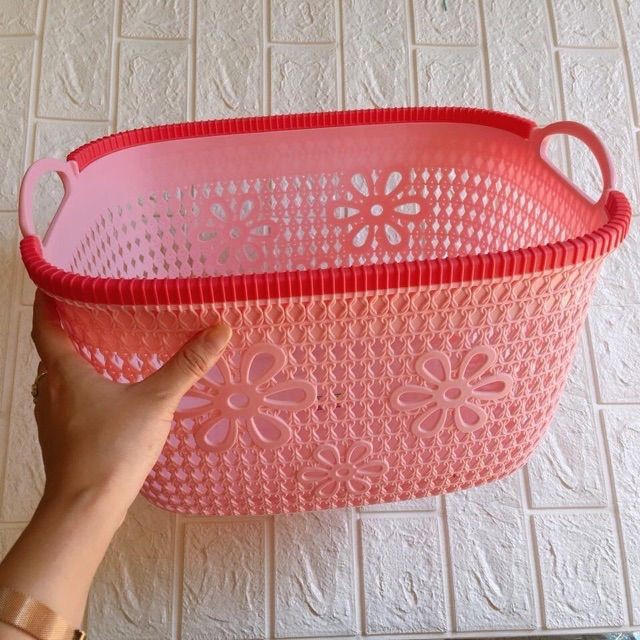 Giỏ Hoa 2 Quai Cầm, Hoa Văn Cực Đẹp, Kích Thước 22x26x10cm, thích hợp đựng mỹ phẩm, văn phòng