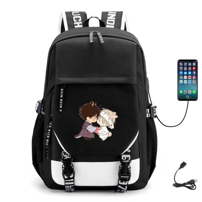 Balo Khóa Trắng Vát in hình NO LOVE ZONE anime chibi đi học tiện lợi