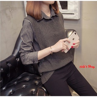 Áo len gile liền sơ mi