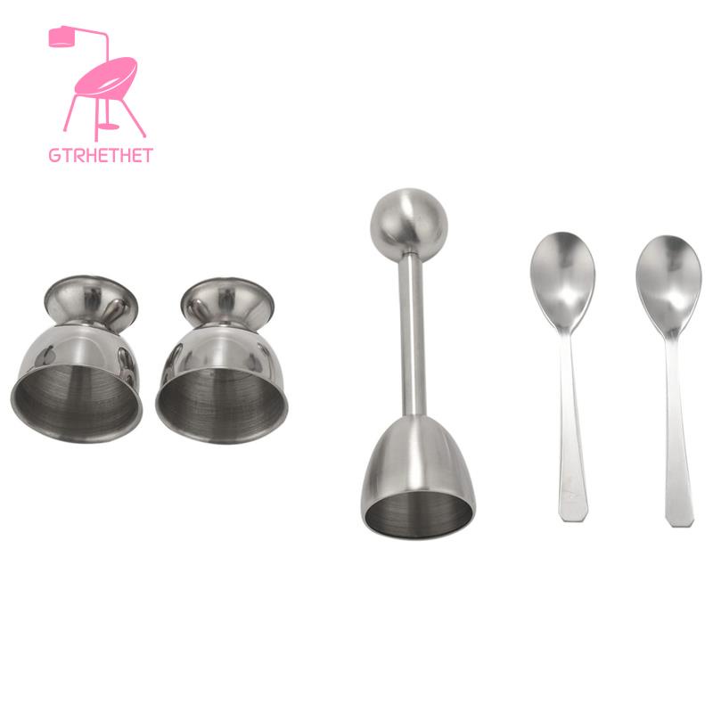 Bộ dụng cụ đập vỏ trứng luộc cứng và mềm gồm muỗng thép + cốc đựng tiện lợi