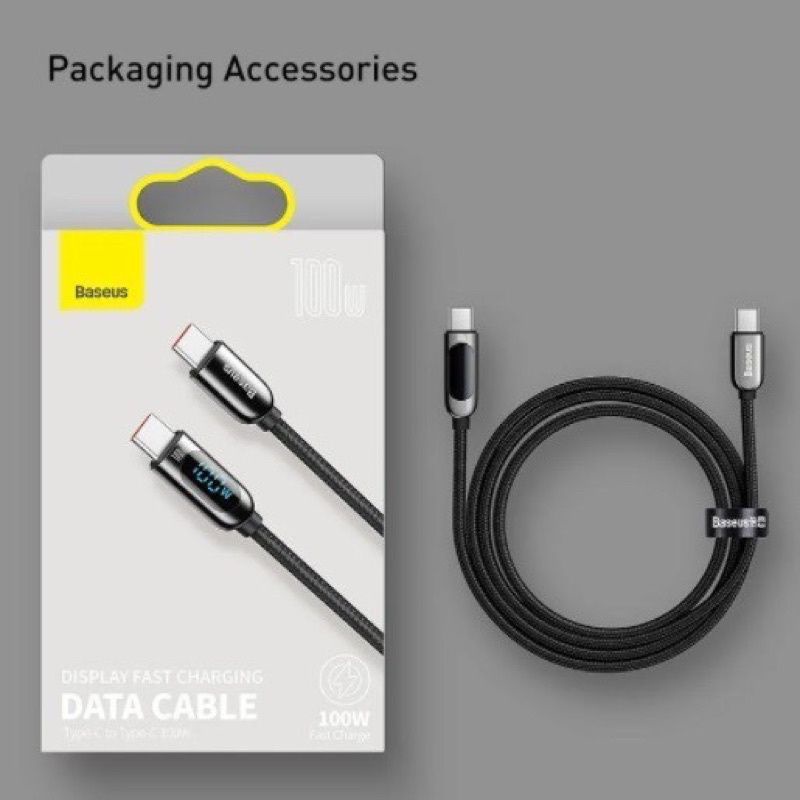 Cáp sạc nhanh Baseus 100W cổng Type C To Type C có led báo tự ngắt Display Fast Charging data