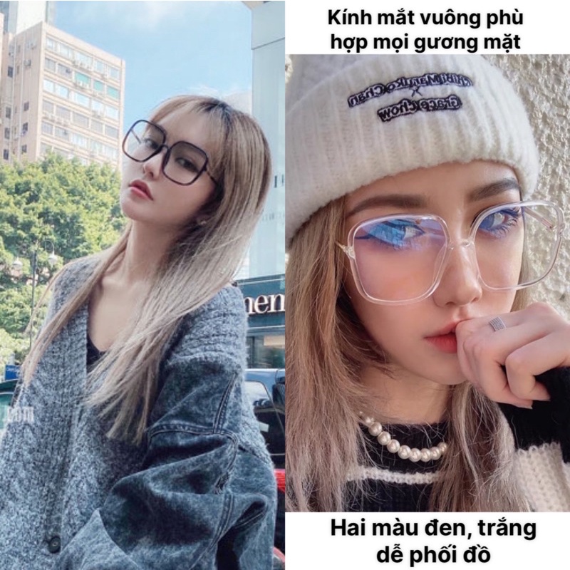 Kính nữ thời trang màu đen và trắng. Gọng vuông, không độ. Mắt kiếng nữ giả cận, chống bụi.