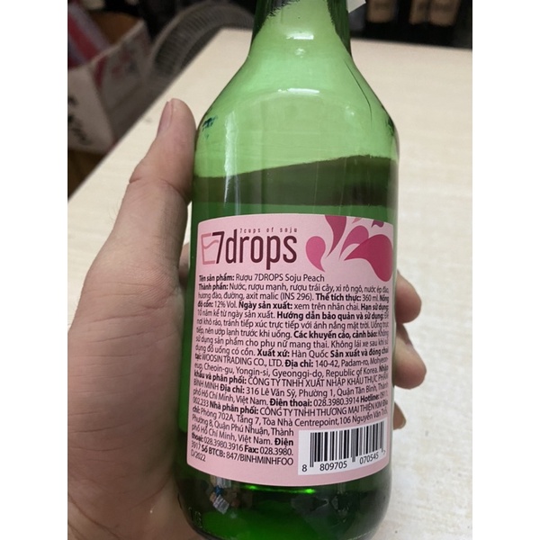 Soju Hàn Quốc 7DROPS Peach 360ml- Vị Đào