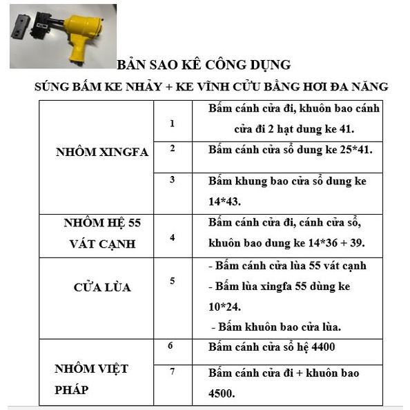 Súng đột lỗ tất các loại ke nhảy, ke vĩnh cửu nhôm Xingfa, Hệ 55 vát cạnh - HB Machine