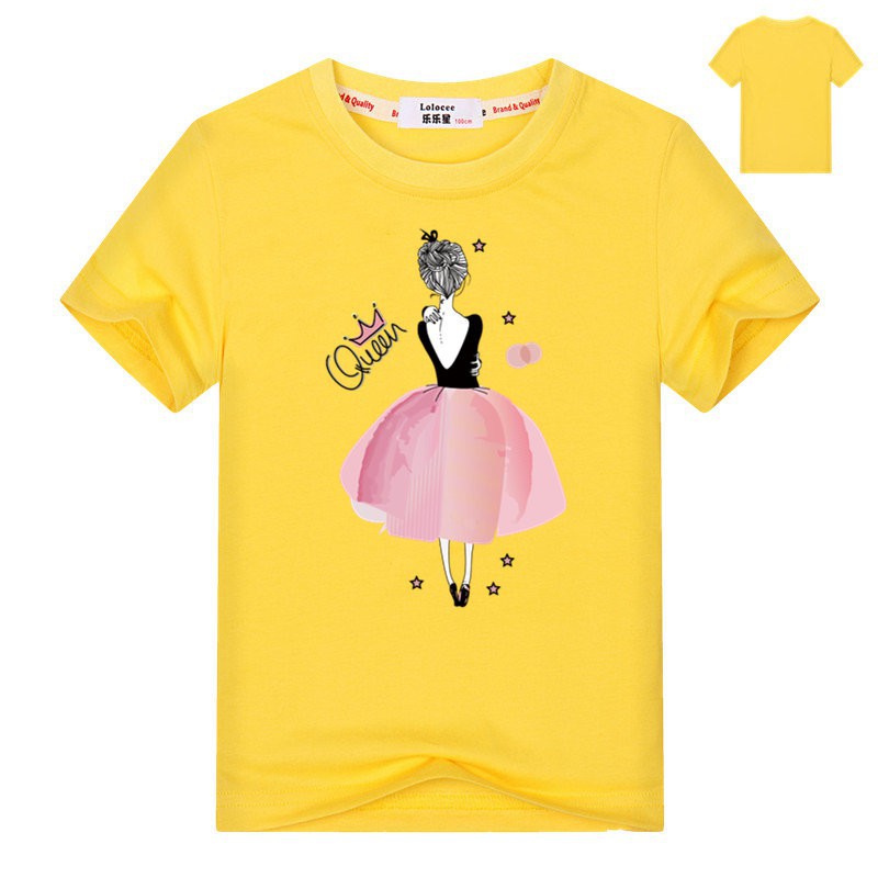 Áo thun cotton ngắn tay họa tiết hình cô gái mùa ba lê thời trang mùa hè cho bé