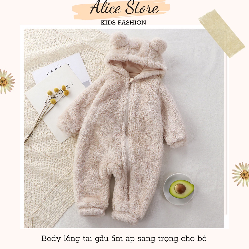 Quần áo trẻ em mùa đông💖FREESHIP💖 Body Lông Cừu Có Mũ Cho Bé Sơ Sinh Ấm Áp Hàng Quảng Châu Cao Cấp - ALICE STORE