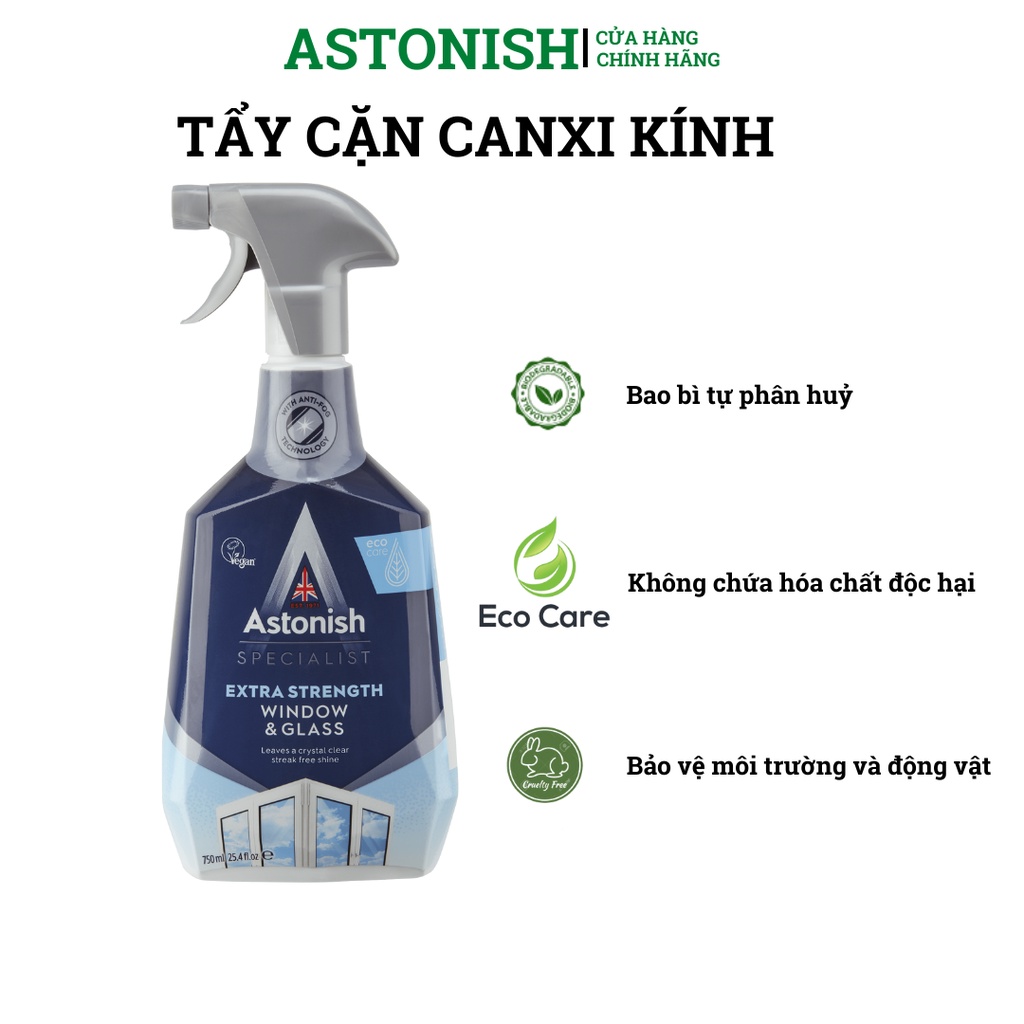 Nước lau kính ASTONISH 750ml nước xịt kính tẩy vết ố lâu ngày trên kính cửa sổ nhà tắm C6950