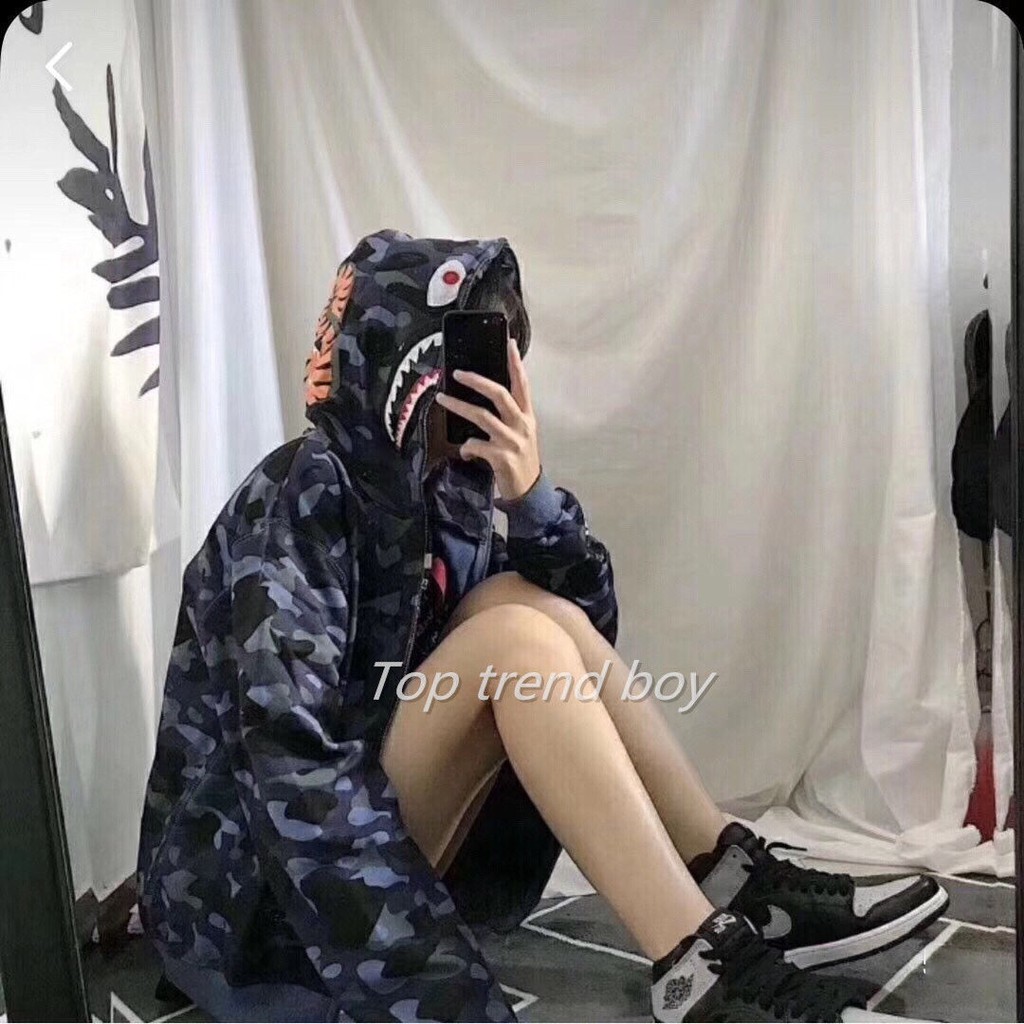 Áo khoác nam và nữ cá mập bape vn  hoodie  len unisexhàn quốc