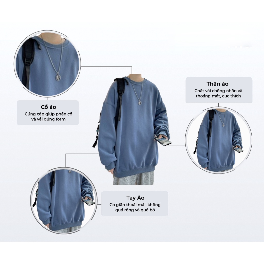 Áo Sweater Nỉ Bông Nam, Nữ Basic Form Rộng Unisex Màu Xanh SWT 900 Unichic