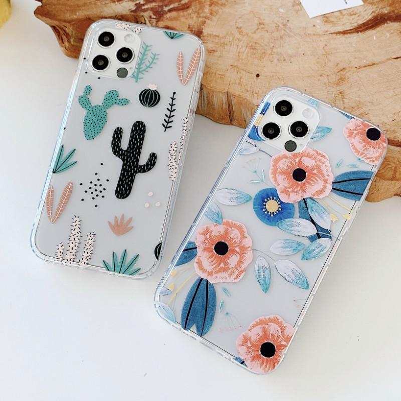 Ốp điện thoại TPU dẻo in họa tiết hoa lá/xương rồng xinh xắn cho IPhone 12 11 Pro Max XR Xs Max 6s 8 7 Plus | BigBuy360 - bigbuy360.vn