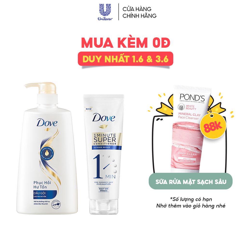 Combo Dầu gội Dove Phục Hồi Hư Tổn 880g & Kem Xả Dove Phục Hồi Hư Tổn 1 Phút Siêu Dưỡng 180ml