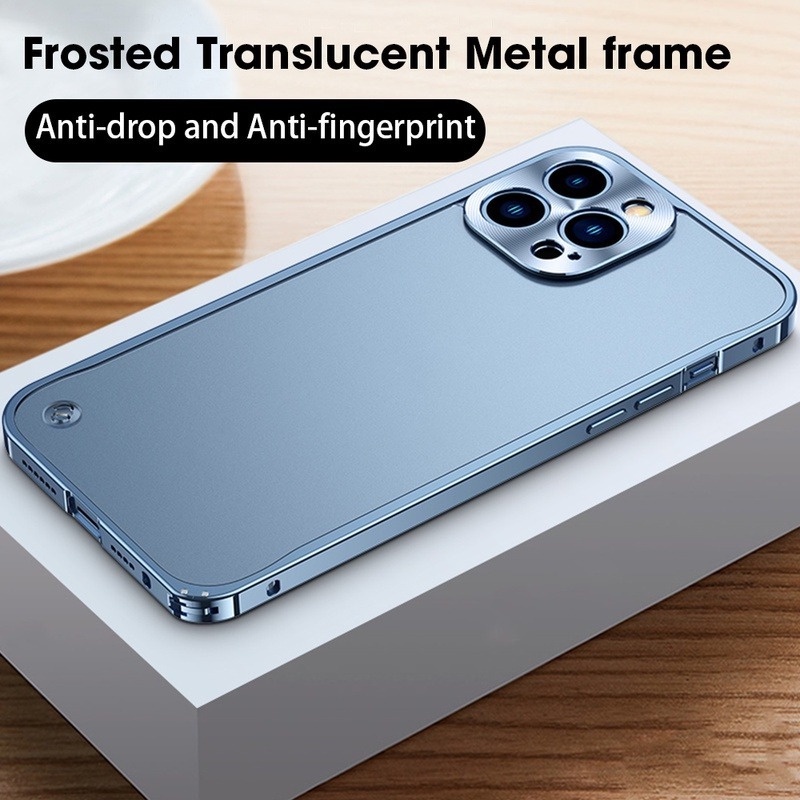 Ốp Điện Thoại Khung Kim Loại Mặt Nhám Trong Suốt Chống Sốc Sang Trọng Cho iPhone 13 Pro Max